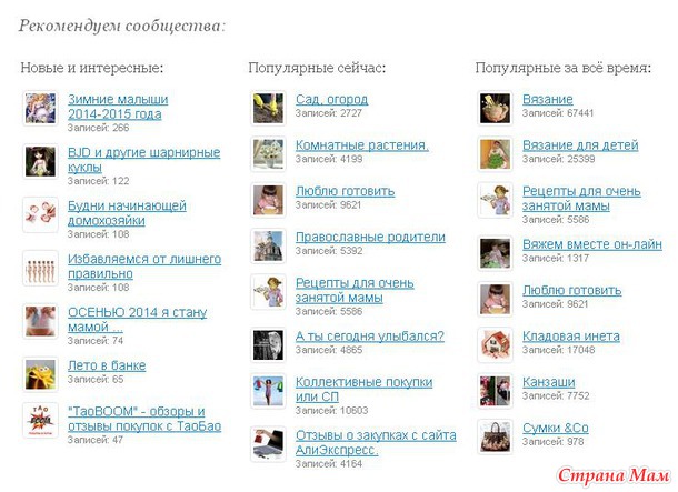 Популярные сообщества.