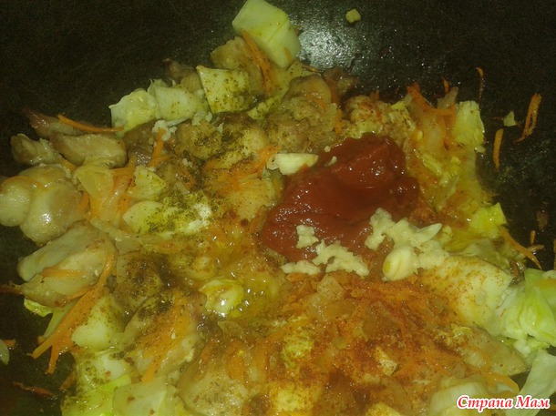 Курочка с овощами, гарнир- галушки. Бабушкин рецепт
