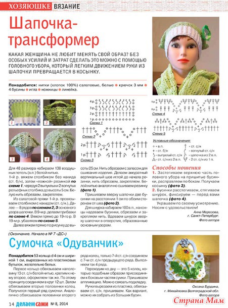Шапочка-косынка "Ажурная травушка" авт. (ссылка на мк)