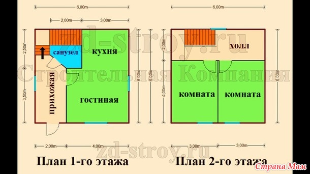 Проект каркасного дома 2 этажа 72м. кв