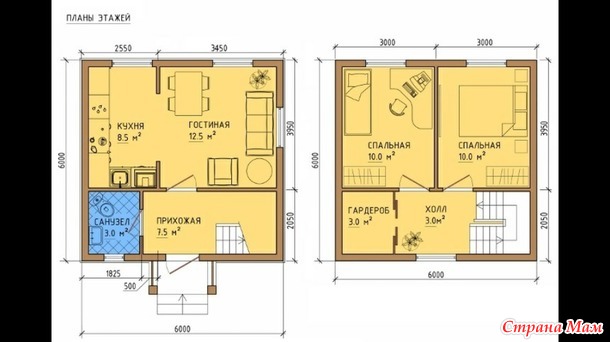 Проект каркасного дома 2 этажа 72м. кв