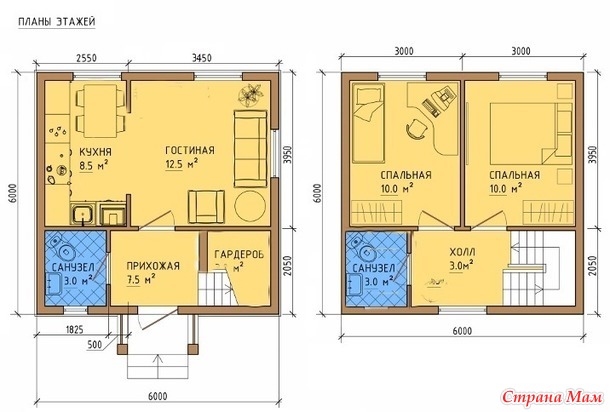 Проект каркасного дома 2 этажа 72м. кв