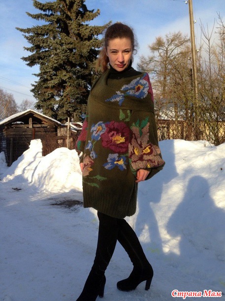 По мотивам Kenzo или свитер -туника королевский луг.