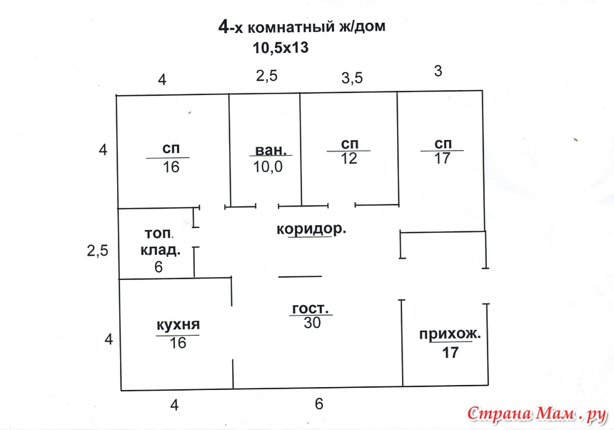 Схема дома 4 комнаты