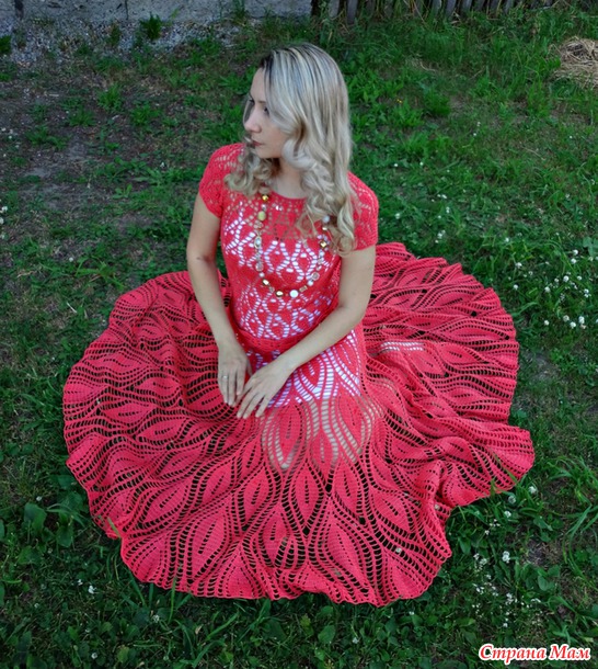 Коралловое платье в пол "Листья" (много фото+добавила фото с профессиональной фотосессии)