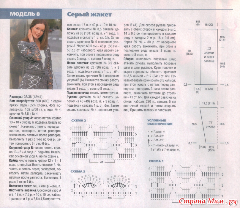 Серый жакет крючком от светланы заец описание и схемы вязания