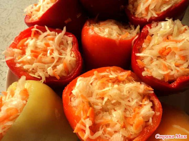 Сладкий перец, фаршированный капустой на зиму