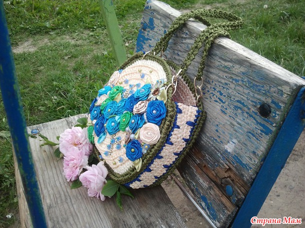 . Сумка крючком из атласных лент " Лесная сказка".