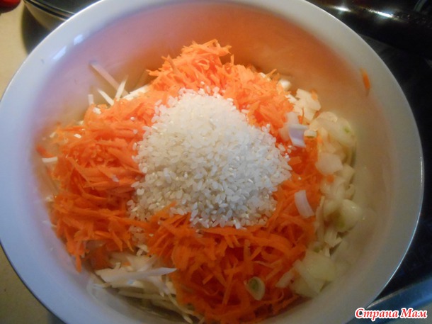 Готовим без мяса. Рецепт №6. Капуста с рисом и грибами.