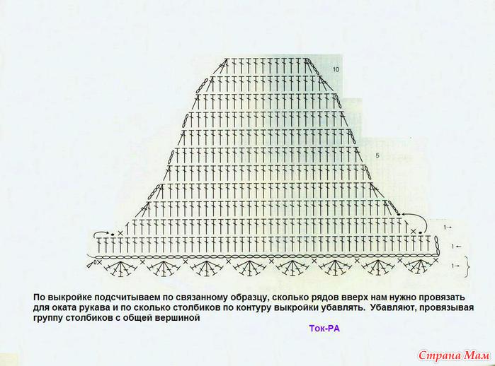 Скос плеча крючком столбиками с накидом схема