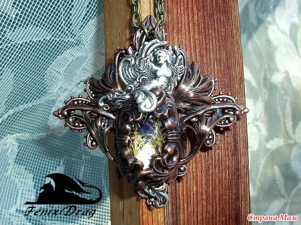 Винтажный кулон "Австрия. Вена" с рутиловым кварцем в Стимпанк / Steampunk, Готика, Викторианский стилях