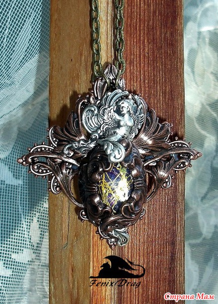 Винтажный кулон "Австрия. Вена" с рутиловым кварцем в Стимпанк / Steampunk, Готика, Викторианский стилях