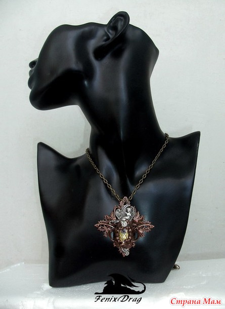 Винтажный кулон "Австрия. Вена" с рутиловым кварцем в Стимпанк / Steampunk, Готика, Викторианский стилях