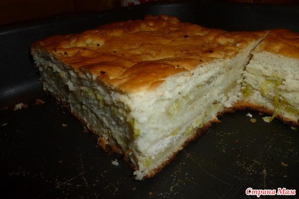 Пирог двухэтажный с капустой и курицей