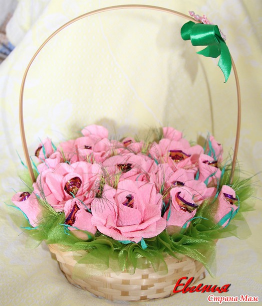Корзина с розами из конфет