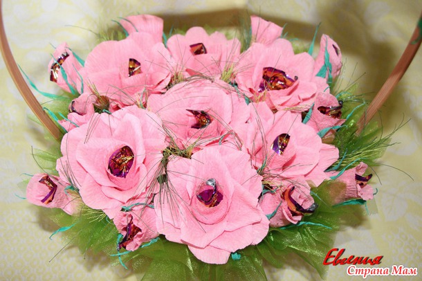 Корзина с розами из конфет