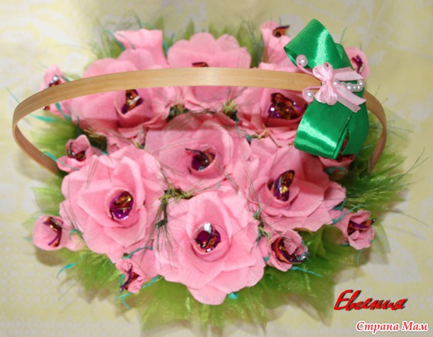 Корзина с розами из конфет