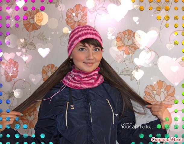 . Розовый полосатик Шапочка и снуд