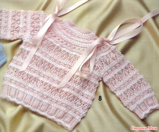 Двухцветный ажурный свитер для девочки