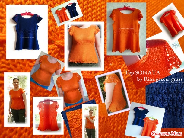 Топ SONATA ( оранж и индиго), спицы и крючок.