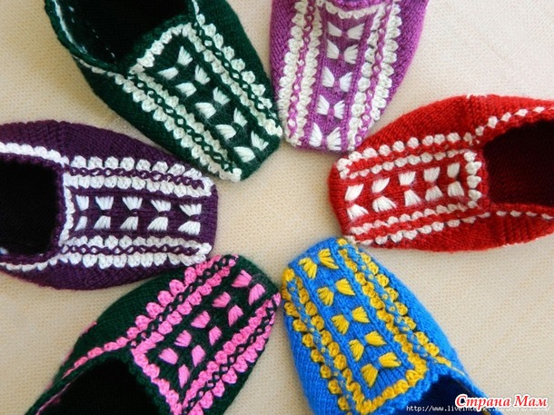 Тапочки следки спицами Узор slippers spokes