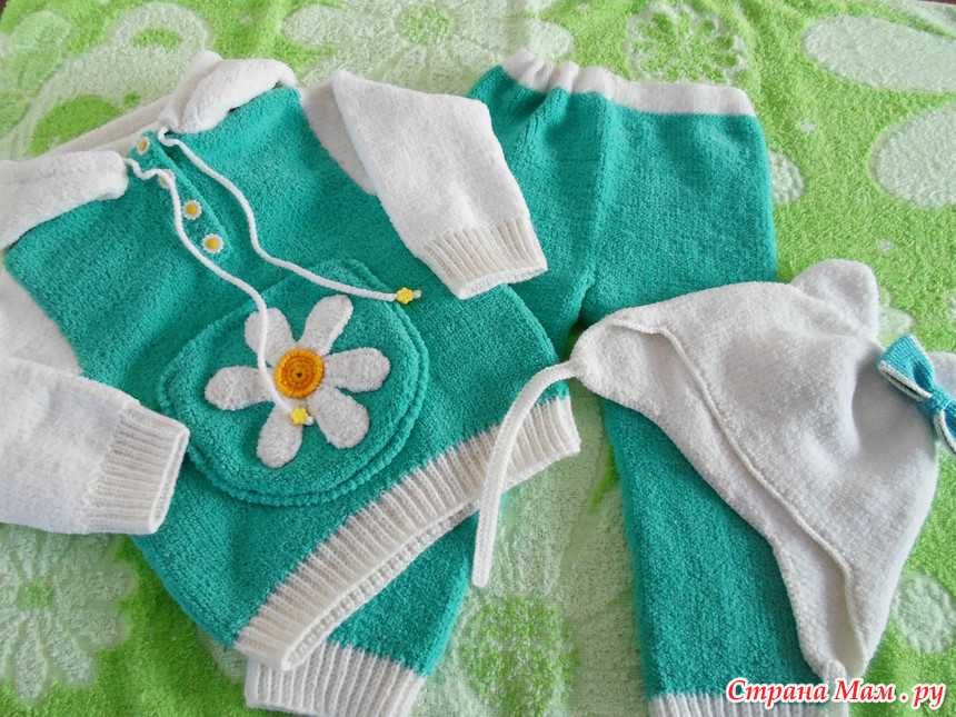 Комплект для новорождённого из плюшевой пряжи спицами. - Вязание ...