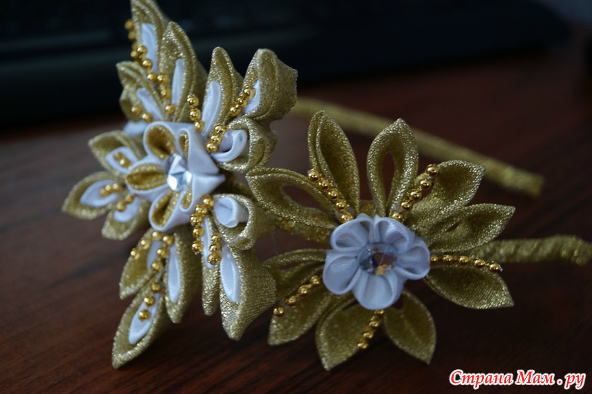 Новогодняя новинка Ободок Снежинка Канзаши МК из атласных лент. Christmas Snowflake kanzashi. DIY.