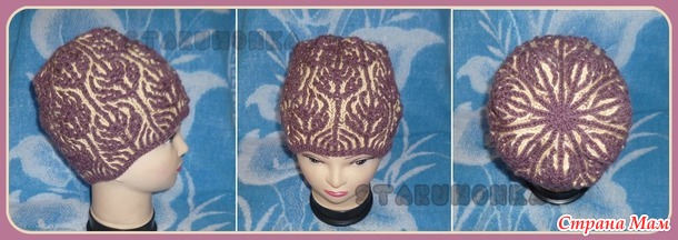 Для себя любимой шапочка "Крокусы" в технике Бриош (Brioche Stitch)