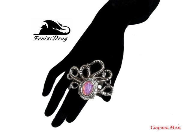 Кольцо / перстень "Калипсо" осьминог, искусственный опал, в стиле Стиманк, Винтаж по мотивам "Пираты Карибского моря"