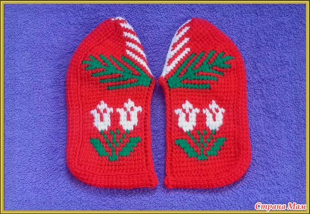 . Тапочки тунисским крючком.