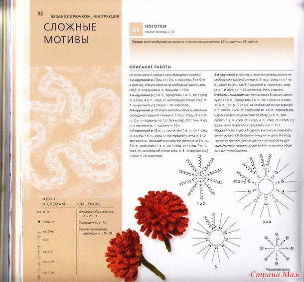 100 вязаных цветов крючком и спицами