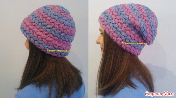 Шапки крючком Узор Колоски (Косички) пышными столбиками