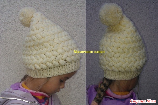 Шапки крючком Узор Колоски (Косички) пышными столбиками