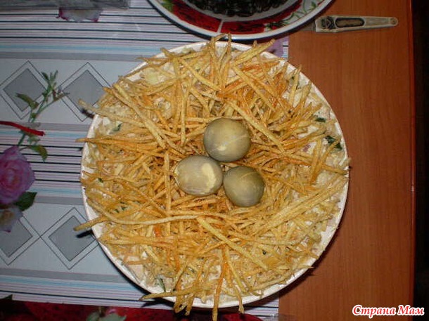 Гнездо глухаря салат рецепт с фото с курицей фото