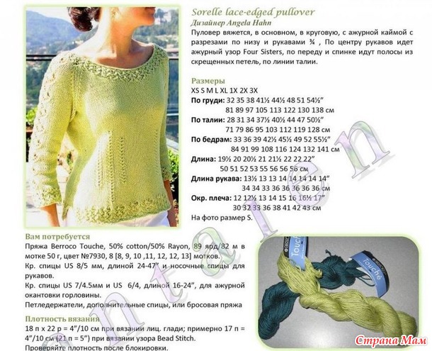 Sorelle Lace-Edged Pullover by Angela Hahn - Knititude