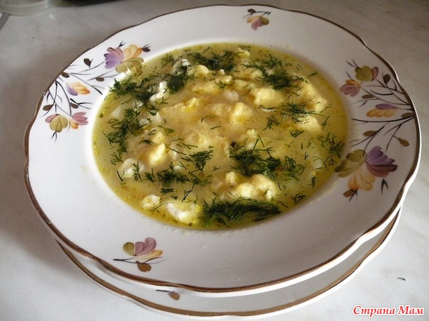 Творожный суп с галушками.