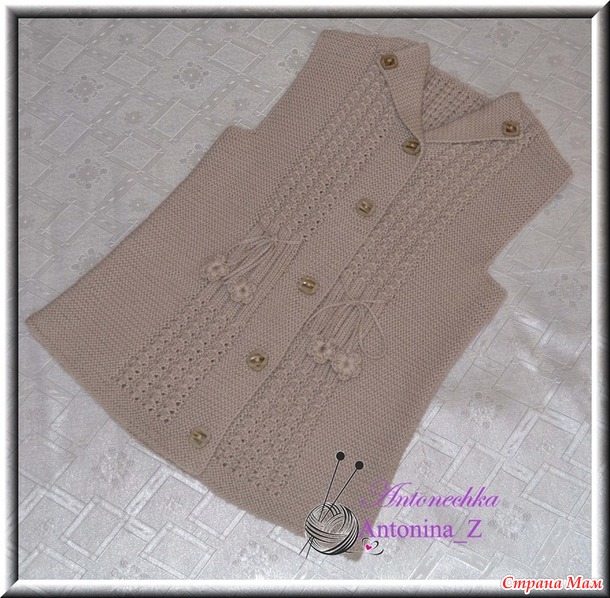 Жилет для внучки платочной вязкой. Спицы.