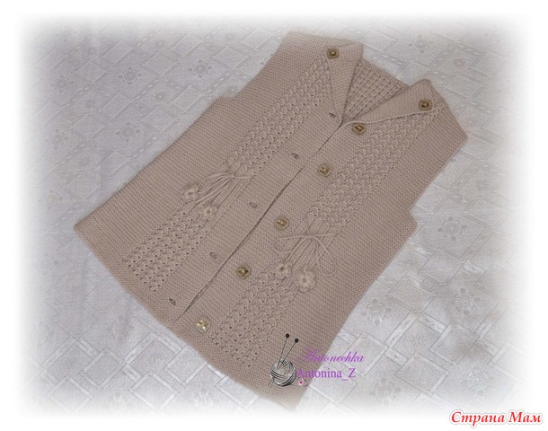 Жилет для внучки платочной вязкой. Спицы.