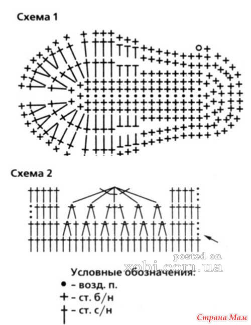 Подошва крючком схема для пинеток крючком