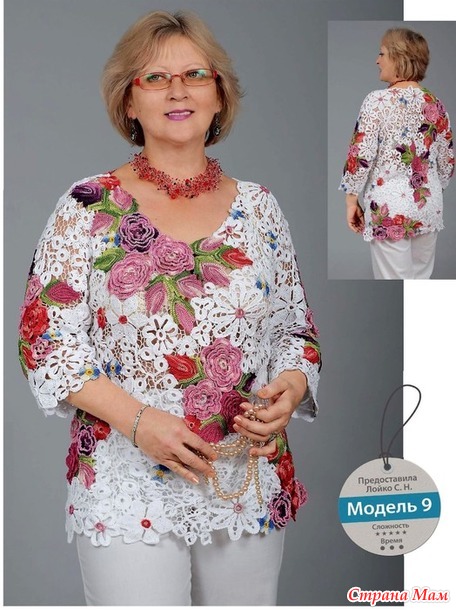 Нарядная кофта из элементов ирландского кружева.