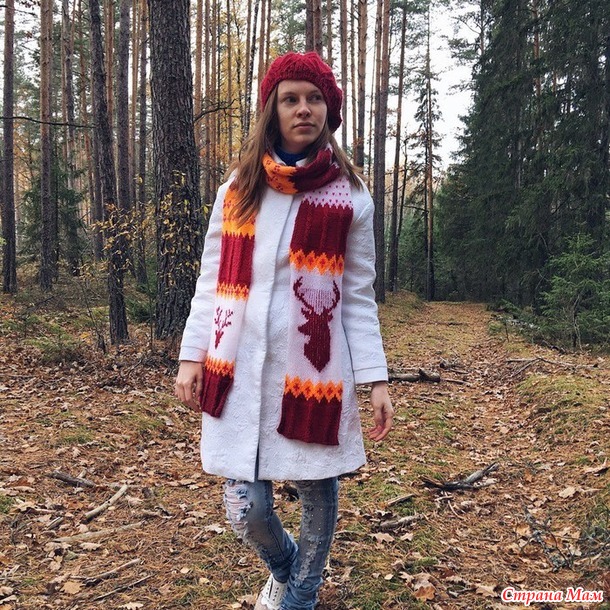 . Шарф с оленями и берет