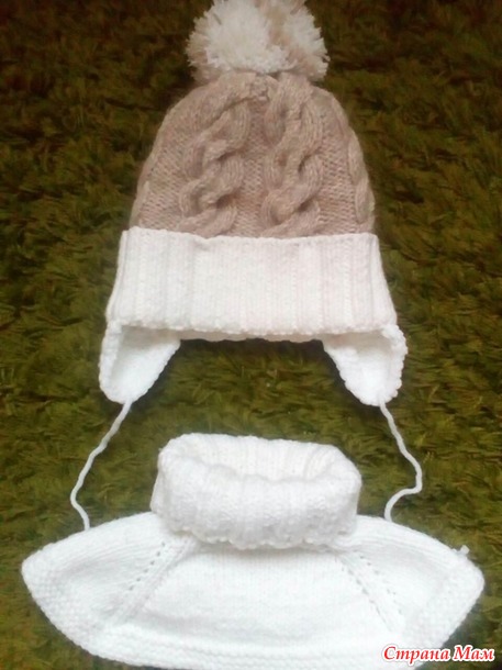. Двойная зимняя шапка и манишка для девочки