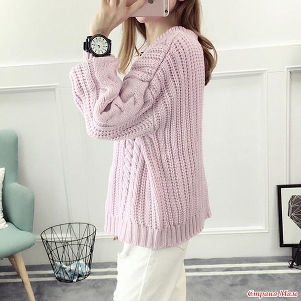 Пуловер "Розовая зефирка" спицами
