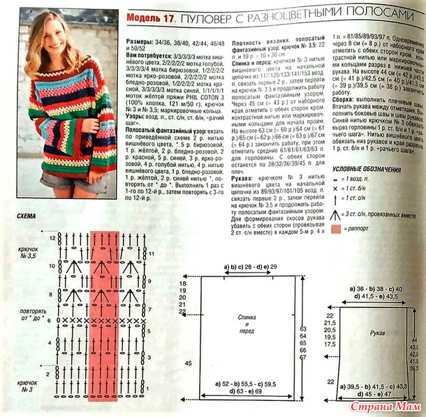 . Ажурный пуловер в разноцветную полоску.