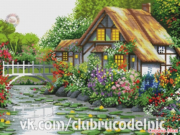 Вышивка Дом у реки.