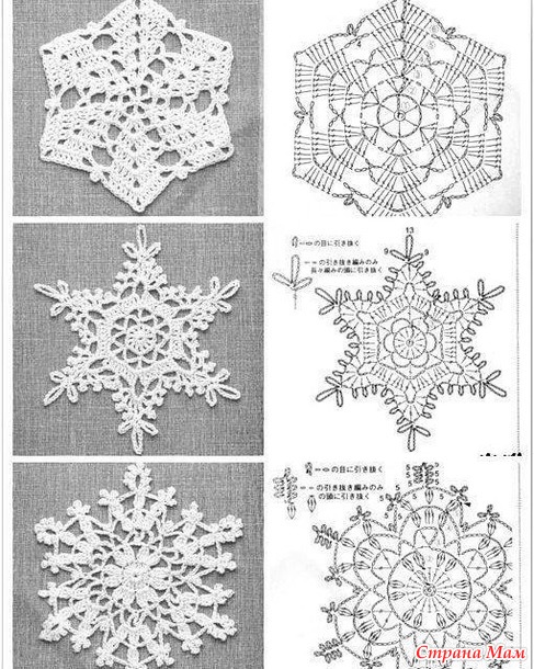 Снежинки крючком со схемами простые и красивые