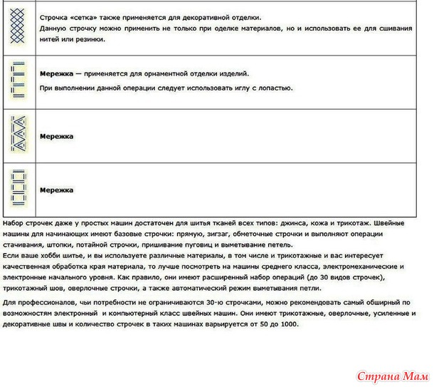 Обозначение строчек на швейных машинах