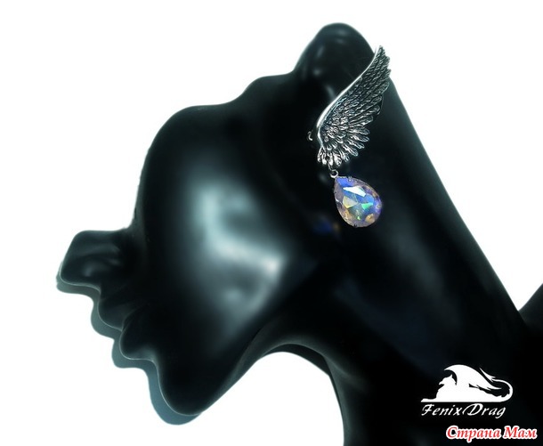 Серьги "Крылья ангела" с подвесками кристаллы в Винтаж, Стимпанк, Готика, Фентази стилях