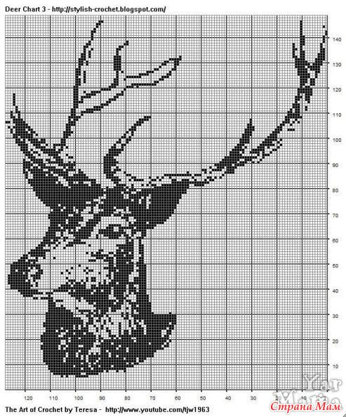 Вязаная голова оленя на стену схемы