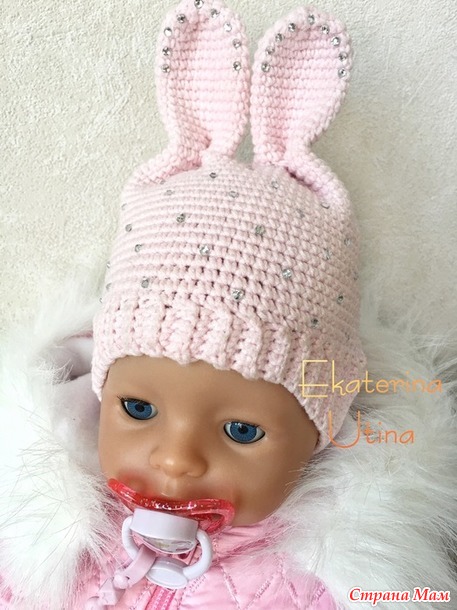 . Шапка-зайчик с ушками для любимой куклы baby born